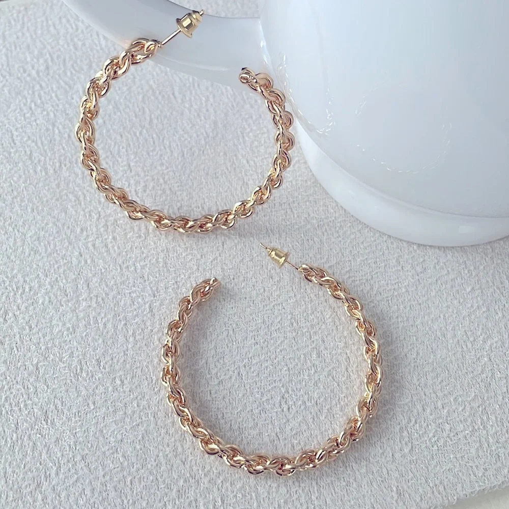 Gold chain link hoop earrings
